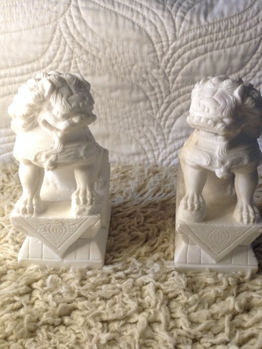 VTG 60-80's Marble Chinese Guardian Lion/Foo Dog Bookends Minimalist Asian Trad